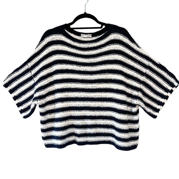Anthropologie Lita Dolman Sleeve Pullover Sweater Navy White Stripe Size XS/S - Picture 1 of 7